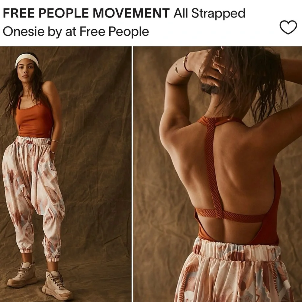 Free People Movement All Strapped Onesie Jumpsuit Bra Top Harem Blunt Orange - Picture 8 of 8